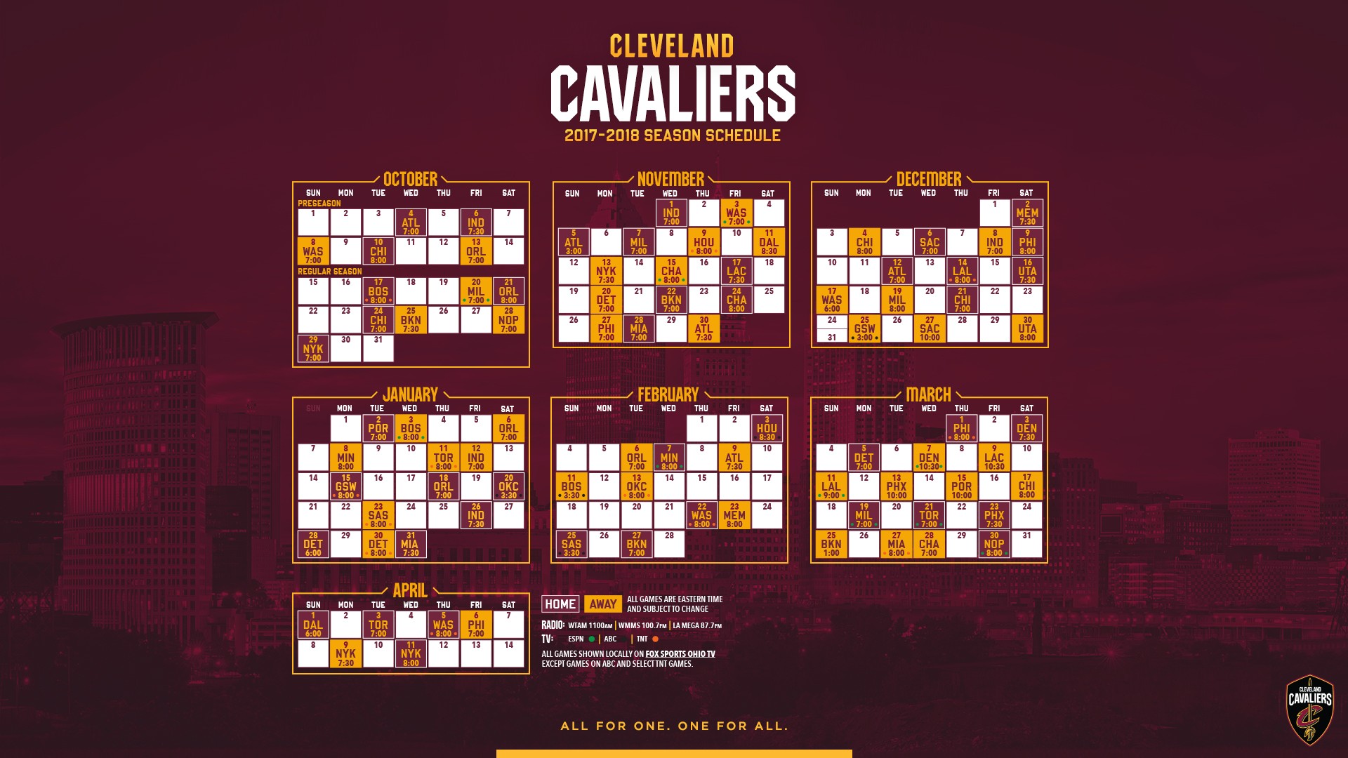2017-18 Cleveland Cavaliers Schedule Wallpaper 1920x1080